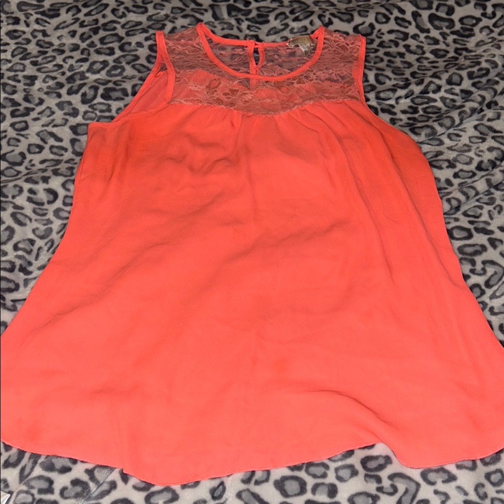 Coral Sleeveless Lace Detail Top
